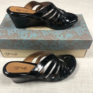 Eurosoft Black Patent Laila Wedge Sandal